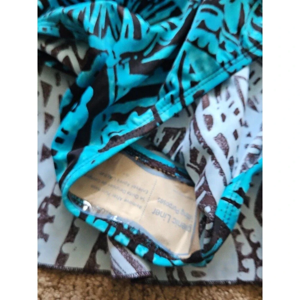 NWT 24th & Ocean Turquoise Brown Mid Waist Skirted Hipster Bikini Swim Bottom XL - Picture 8 of 10